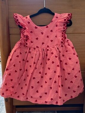 Baby Girls' Pink Heart Print Ruffle Dress 18-24M